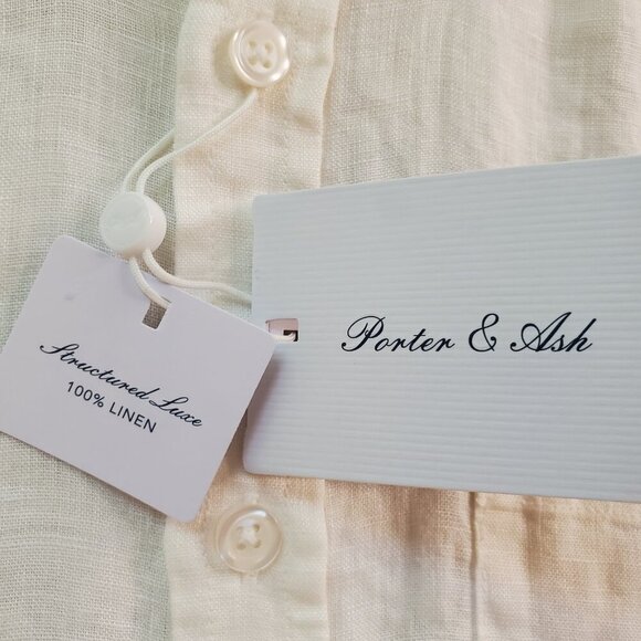 NWT PORTER & ASH SZ L Men's 100% Linen White Short Sleeve Button Down Shirt - Picture 4 of 13